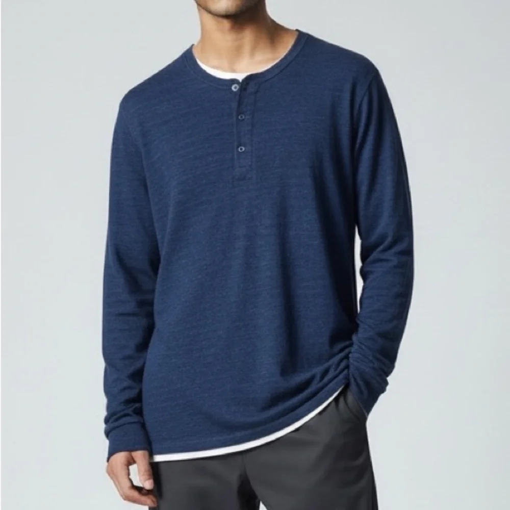 J Crew Blue Long Sleeve Henley Double Knit Long sleeve Shirt casual loungewear